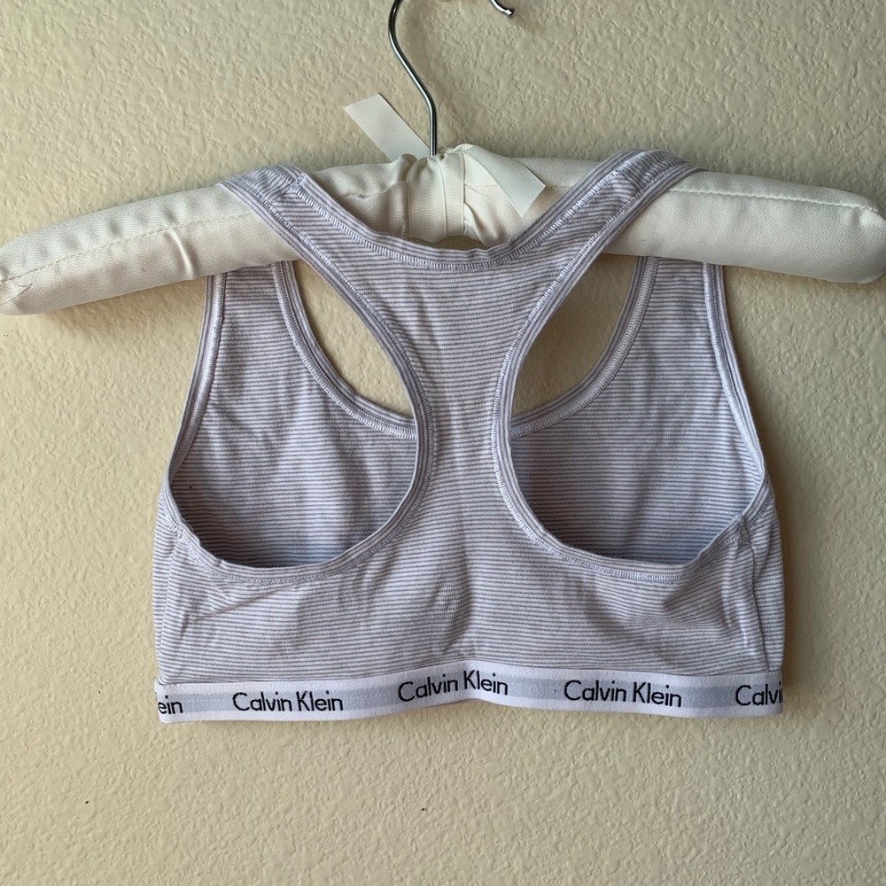 Calvin Klein Modern Cotton Bralette Gray White Stripe Logo Band Size Small - Picture 3 of 8
